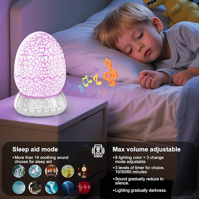 Dinosaur Alarm Clock with Wake Up Light, Digital Clock on Desk + 8 Colors Night Light + 20 Sleep Training Sound + Bluetooth Speaker All in 1 for Kids/Boys/Girls/Adult (Dinosaur)-CubbioJoy