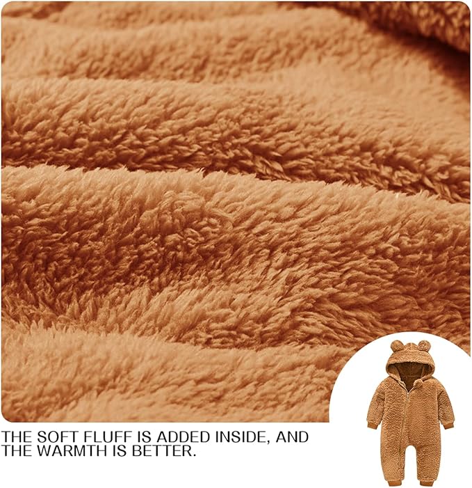 Baby Fleece Jumpsuits Infant Bear Ear Snowsuit Newborn Hooded Romper Warm Coat-CubbioJoy