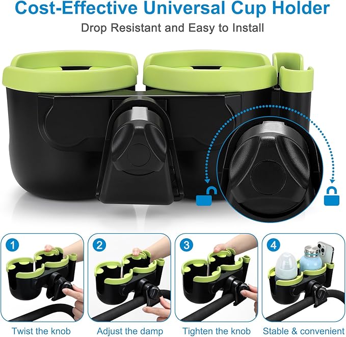 Accmor Stroller Cup Holder with Phone Holder, Bike Cup Holder, Universal Cup Holder for Uppababy Nuna Doona Strollers, 2-in-1 Cup Phone Holder for Stroller, Bike, Wheelchair, Walker, Scooter-CubbioJoy