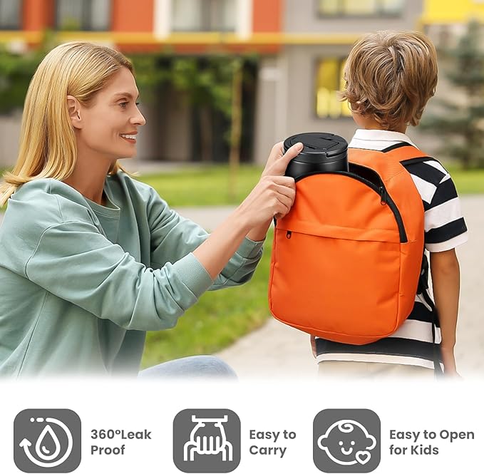 20oz Insulated Vacuum Food Jar with Buckle Lid,Soup Thermo for Hot Food Kids,Wide Mouth Leakproof Stainless Steel Lunch Container with Spoon-Black-CubbioJoy