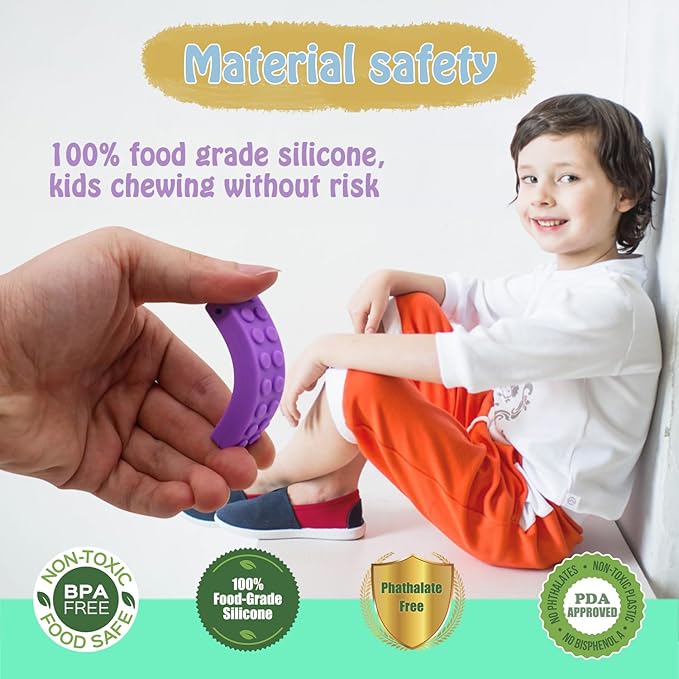 Chew Necklaces for Sensory Kids, 5PCS Building Block Silicone Chewy Necklace for Boys and Girls with Autism Biting Chewing, BPA Free Teether Toys for Baby Toddler and Infant Teething-CubbioJoy