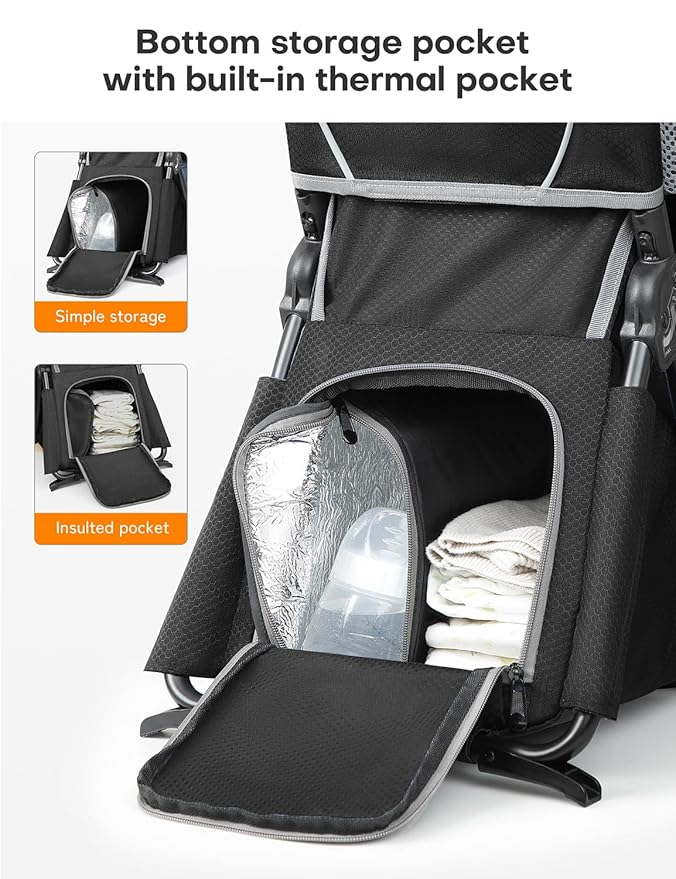 besrey Baby Backpack Carrier, Toddler Hiking Backpack with Safety 3-Height Seat, Adjustable Straps&Waist Belt, Foldable Frame Lightweight Large Capacity Child Carrier for Hiking (Black/Grey)-CubbioJoy