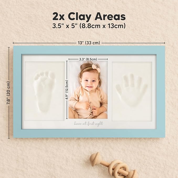 Baby Hand and Footprint Kit - Clay Handprint Keepsake Frame, Newborn Nursery Picture Frame, Personalized New Mom Gifts for Baby Shower & Registry (Sky Blue)-CubbioJoy