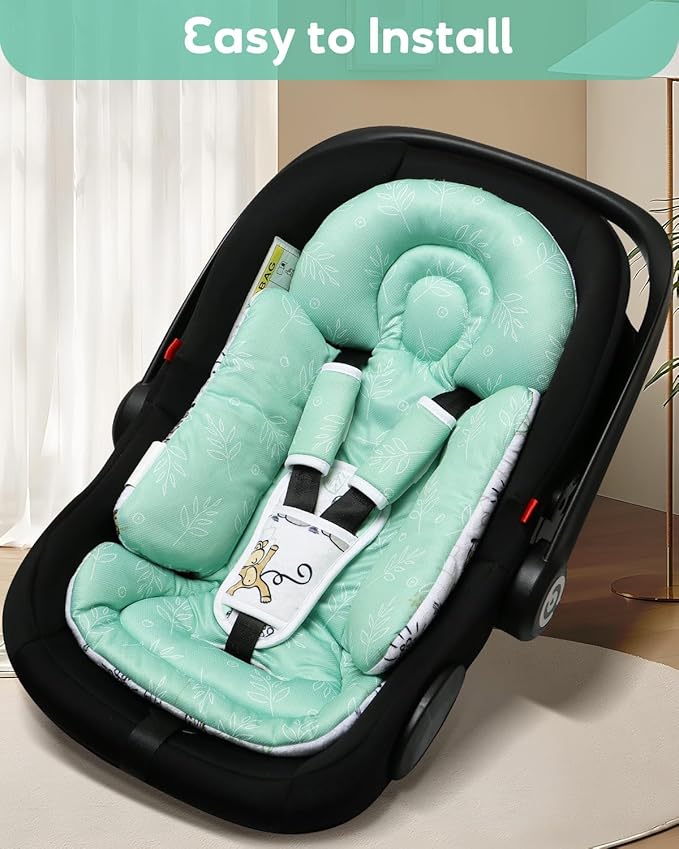 Infant Car Seat Insert, Enlarged Head Support for Baby Carseat, Reversible Newborn Insert with 3 Strap Covers, 2-in-1 Baby Car Seat Cushion for Stroller, Swing, Bouncer, Rocker - Blue Giraffe-CubbioJoy