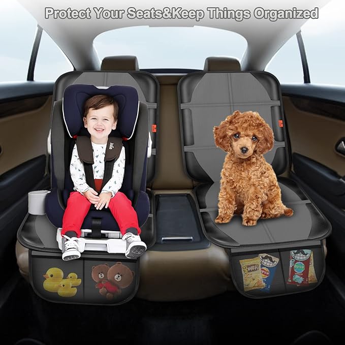 Car Seat Protector,2 Pack Automotive Seat Protectors Baby Carseat Pad Waterproof & Durable 600D Fabric for Child Baby Car Seat Mat Vehicle Pet Cover 2 Storage Pockets (2 Pack Gray)-CubbioJoy