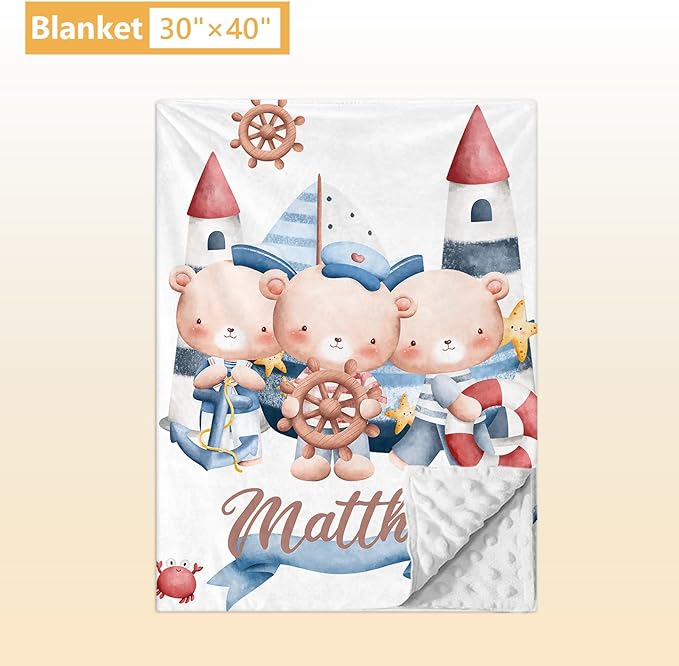 Custom Baby Bedding Set, 5 Pcs Customized Nursery Bedding Set with Name, Comfortable Double Layer Crib Sets for Boys Girls, Personalized Gifts for Infants Toddlers New Parents, Sailing Bear-CubbioJoy