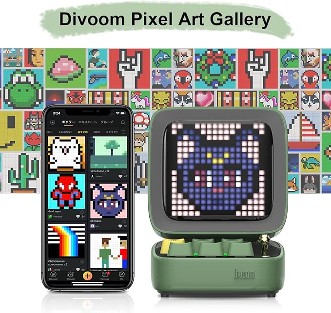 Divoom Ditoo Programmable Pixel Art LED-Bluetooth-Speaker Showing-Clock Emoji DIY Design for Home Wedding Party Decoration with Wireless App Control (Green)-CubbioJoy