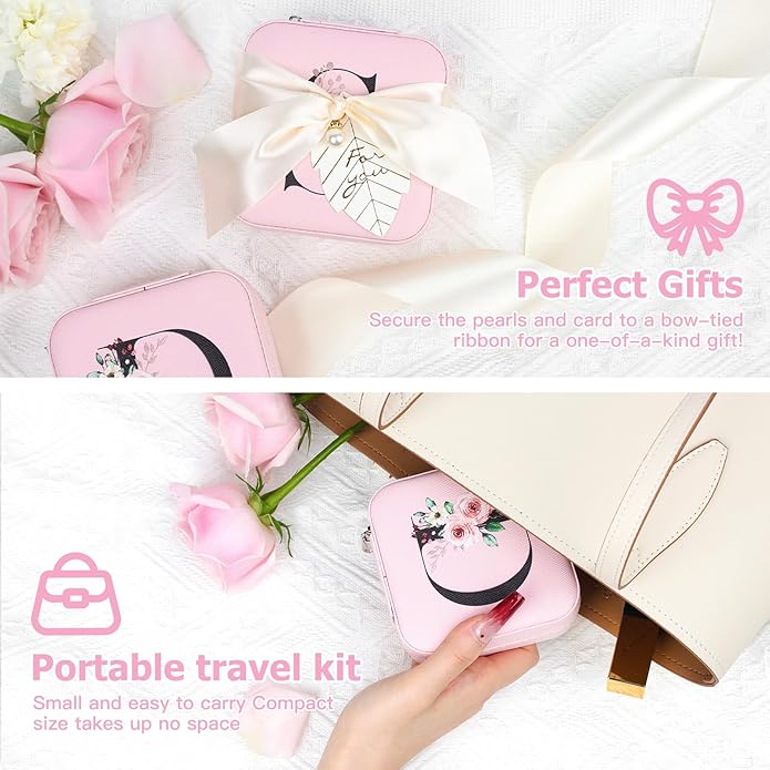 AYGXU Travel Jewelry Box for Women and Girls - Small Case With Initial A-Z - Teacher Gifts-CubbioJoy