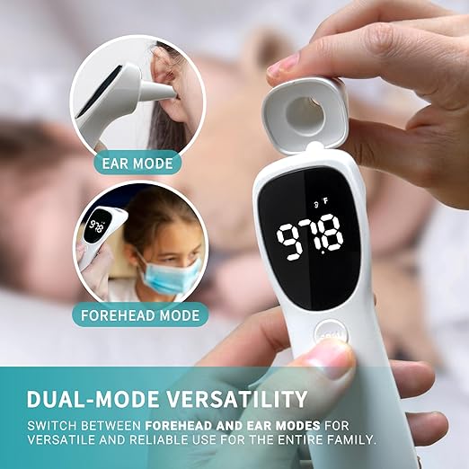 Dual Mode Thermometer for Adults, Kids, and Babies – Infrared Digital Forehead and Ear Thermometer, No Touch with Fever Alarm and Fast Results-CubbioJoy