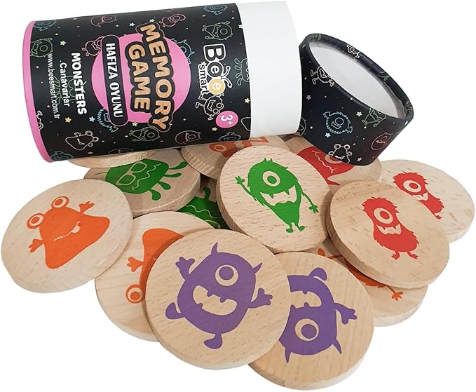 bee smart Wooden Memory Game - Matching Memory Game for Kids 3 and Up, 16Pcs | Educational Toy for Preschool Toddlers Board Games (Monsters)-CubbioJoy