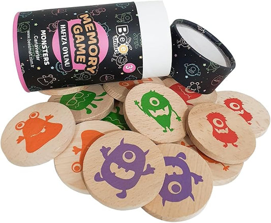 bee smart Wooden Memory Game - Matching Memory Game for Kids 3 and Up, 16Pcs | Educational Toy for Preschool Toddlers Board Games (Monsters)-CubbioJoy