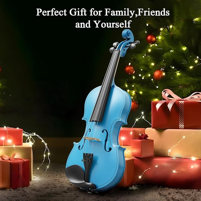 4/4 Beginner Violin Kit for Adults, Complete Full Size Violin Set with Portable Case, Bow, Rosin, Sky Blue-CubbioJoy