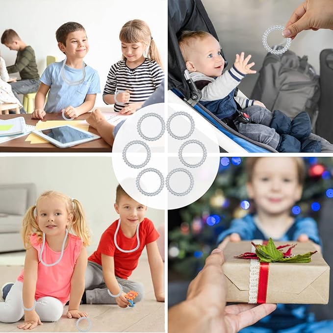 Chew Necklaces for Sensory Kids, 12 Pcs Clear Coil Chewy Necklaces Stretchy Bracelet for Boys Girls with Autism ADHD SPD,Oral Motor Chewable Necklace Reduce Anxiety and Fidgeting Stress-CubbioJoy