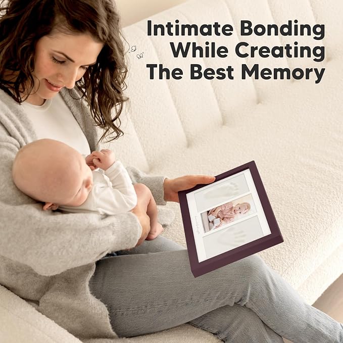 Baby Hand and Footprint Kit - Clay Handprint Keepsake Frame, Newborn Nursery Picture Frame, Personalized New Mom Gifts for Baby Shower & Registry (Auburn)-CubbioJoy