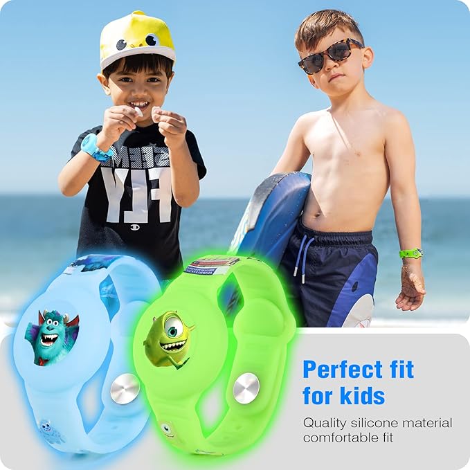 2 Pack AirTag Bracelet for Kids, Waterproof Cute Cartoon Air tag Holder Kids with Watch Band Design, Full Coverage Anti-Lost Silicone Airtag Hidden Accessories for Children (Luminous Version)-CubbioJoy