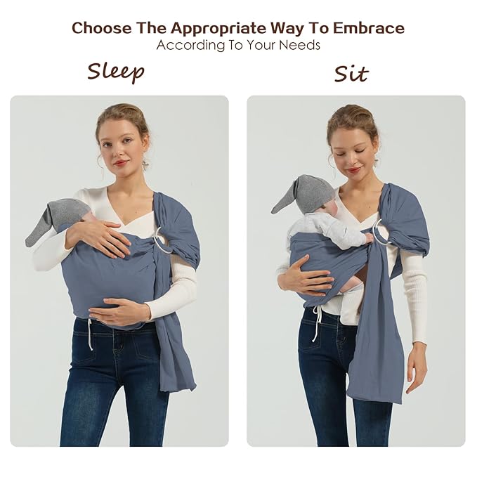 Baby Wrap Ring Sling 7-35 lbs, Baby Sling Carrier for Newborn, Toddler, Infant Holder, Lightweight Baby Carrier Wraps, Blue-CubbioJoy