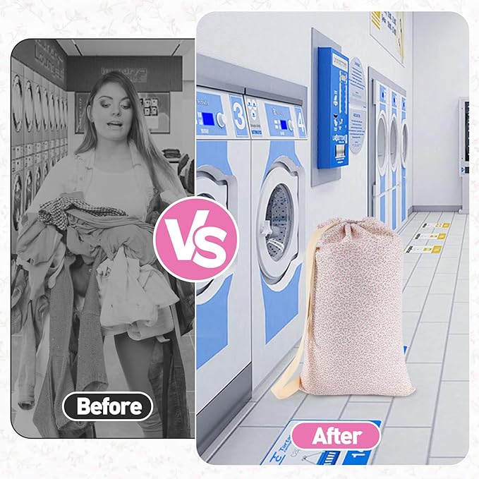 College Laundry Bag, Dirty Clothes Laundry Bag With Drawstring Handles For College Dorm Laundromat Apartment Travel Camp 29" X 18" Women Girls Back To School Birthdays Gift, Pink Florals-CubbioJoy