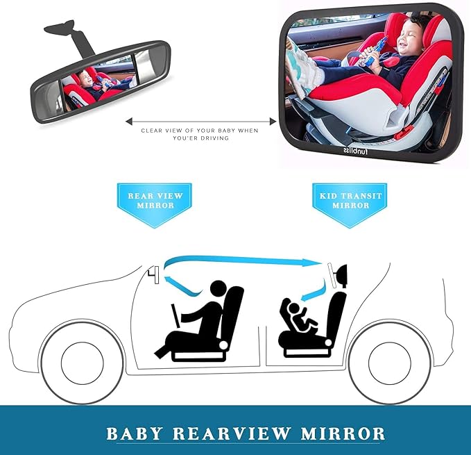 Baby Car Mirror Most Stable Backseat Mirror with Premium Matte Finish,Ultra High Definition PMMA Material, Secure and Shatterproof,Black-CubbioJoy