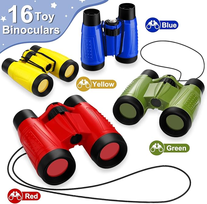 Deekin 16 Toy Binoculars for Kids with Neck String Learning Novelty Binocular Bulk Jungle Safari Hunting Party Favor for Explorer Gifts Bird Watching Camping Hunting, 4.3 x 4.1 Inch(Multicolor)-CubbioJoy
