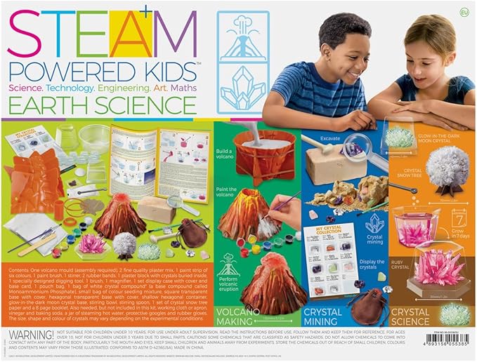 4M - STEAM Earth Science - Educational Science Kits for Kids Ages 5+ with 5 Experiments: Volcano Eruption, Excavate Crystals, Crystal Growing, & More - Hands-On Geology STEM Learning Science for Kids-CubbioJoy