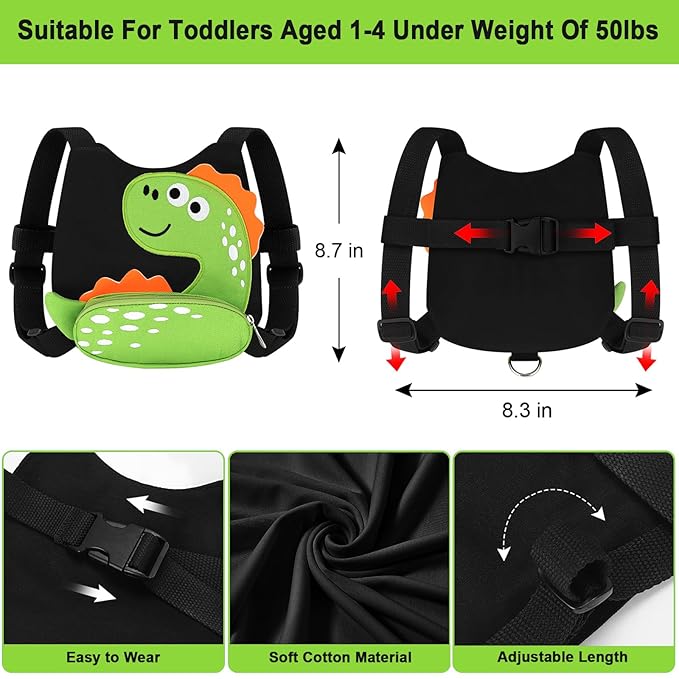 Accmor Toddler Harness Leash, Cute Dinosaur Kids Harness Child Leash with Anti Lost Wrist Link for Outdoor Travel, Adorable Baby Walking Harness Wristband Assistant Strap for 1-3 Years Old Boys Girls-CubbioJoy