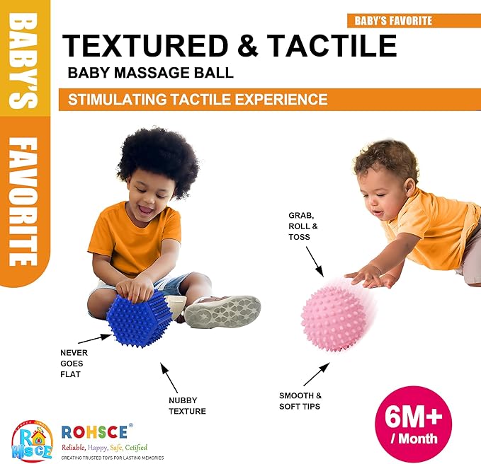 Baby Sensory Balls, Montessori Toys Soft Baby Balls 6 to 12 Months Textured Geometric Shapes for Babies' Sensory Development, Multicolor Bath Gifts Spiky Squeeze Ball for Infant Kids-CubbioJoy