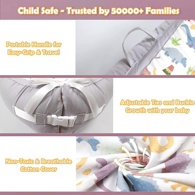 Baby Lounger | Organic Cotton Infant Lounger | Reversible, Adjustable & Portable Floor Lounger | Soft, Breathable, Washable Cover-CubbioJoy