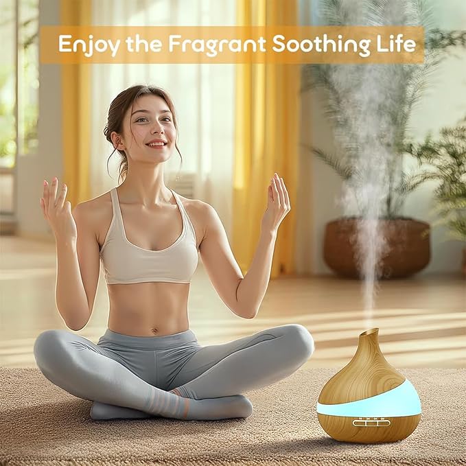 500ML Essential Oil Diffuser: Aroma Diffuser with Remote Control for Hotel Spa Yoga Room - Humidifiers for Bedroom with 14 Colors LED Night Light for Kids/Women Home Relaxation-CubbioJoy