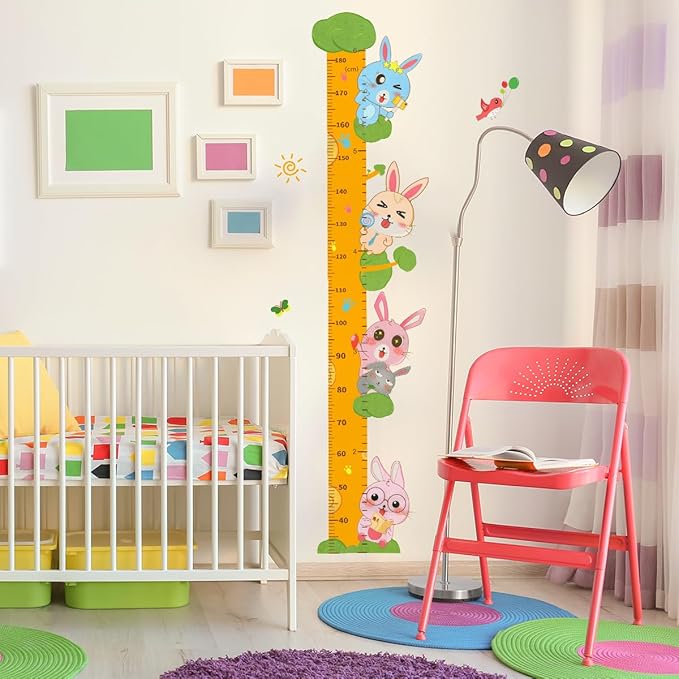 Cute Rabbits Self-adheve Vinyl Nursery Wall Decal Baby Growth Chart Sticker for Bedroom Play Room-CubbioJoy