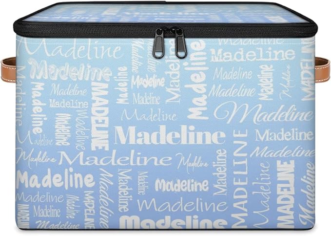 Custom Storage Basket with Name, Personalized Storage Bins with Zipper Lid, Foldable Fabric Storage Box Large capacity with Handle White Blue-CubbioJoy