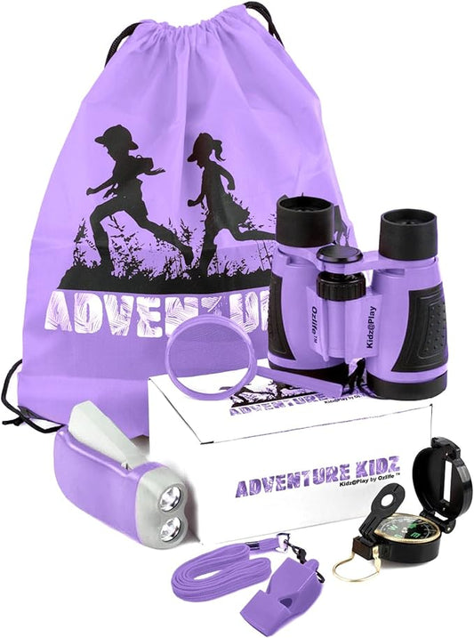 Adventure Kidz - Outdoor Exploration Kit, Children’s Toy Binoculars with Case, Flashlight, Compass, Fox Whistle, Magnifying Glass, Backpack. Great Kids Set for Camping, Hiking, STEM, Pretend Play.-CubbioJoy