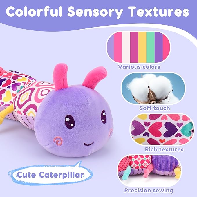 Baby Girl Toys 0-3-6 Months Musical Stuffed Animals Plush Caterpillar Toy with Crinkle Rattles Tummy Time Sensory Learning Toys for Infants 6-9-12 Months Newborn Girls Boys Essentials Shower Gifts 1-CubbioJoy