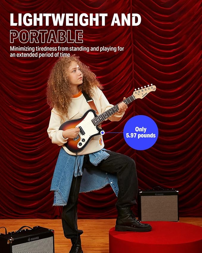 Donner 30 Inch Kids Electric Guitar Beginner Kit TL Style Mini Electric Guitar for Kids with Amp, 600D Bag, Tuner, Picks, Cable, Strap and Extra Strings, DTJ-100S, Sunburst-CubbioJoy