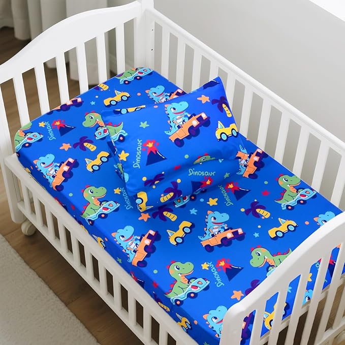 Cloele Dinosaur Crib Bedding Sets for Boys - 3 Piece Standard Size Baby Bedding Set Includes Crib Comforter Fitted Sheet Crib Skirt - Nursery Bedding Set for Boys and Girls-CubbioJoy