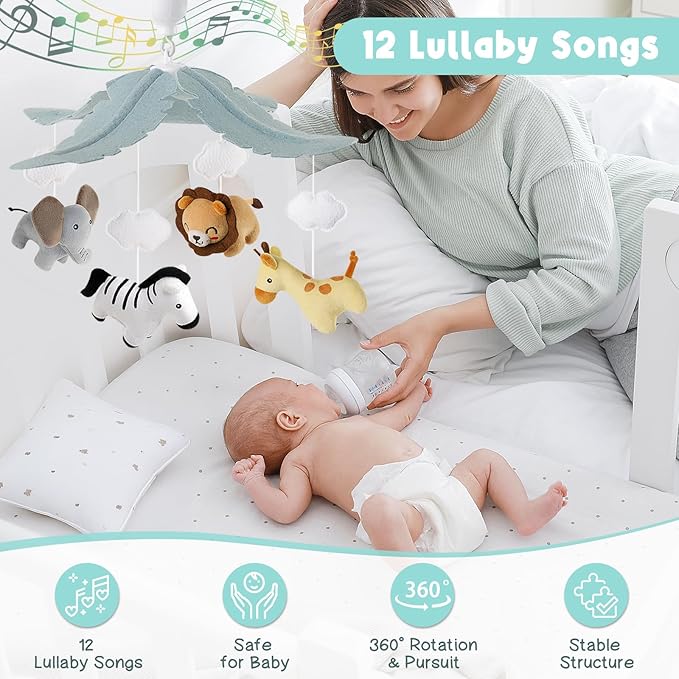 Animals Crib Mobile for Boys & Girls - Safari Baby Mobile for Crib with Upgraded 3-Mode Music Box, Nursery Mobiles, Fits Standard Cribs-CubbioJoy