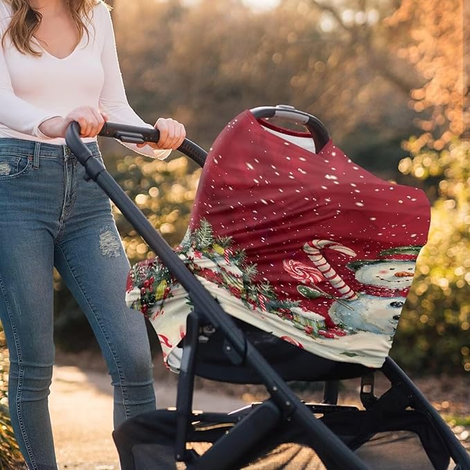 Binienty Snowman Car Seat Covers for Baby Boys Girls Infants,Christmas Snowman Carseat Canopy Cover Stretchy Breathable Babies Stroller Cover Canopies,Baby Shower Gifts-CubbioJoy