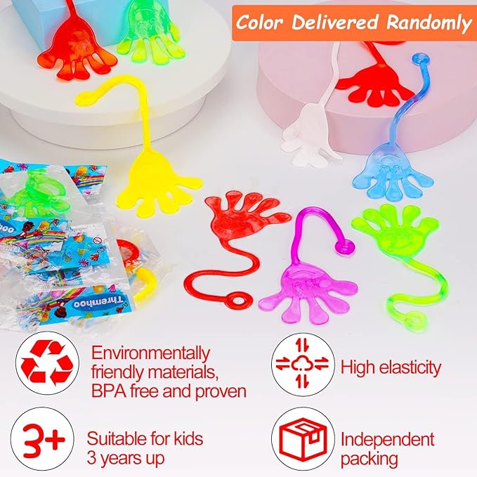 40 Pcs Sticky Hands For Kids Party Favor Goodie Bag Stuffer Stretchy Treasure Box Toy Exchange Classroom Prize Bulk Toy Pinata Filler School Gift Bag Small Favors Slap Hand Christmas Party Supplies-CubbioJoy