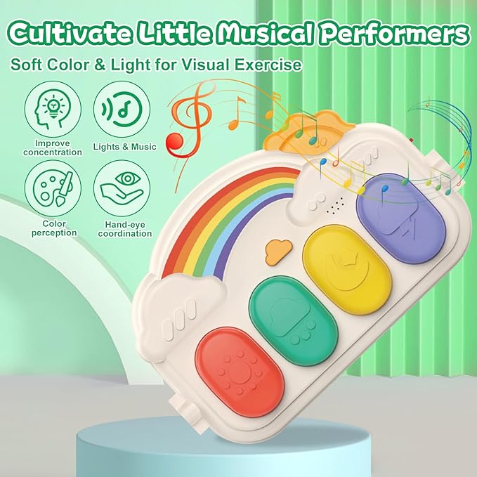 Baby Gyms Play Mats, Tummy Time Mat Toys, Infant Play Mat and Activity Gym, Baby Play Piano Gym Mat, Play Mats for Babies Newborns and Toddlers, Baby Activity Mat Toys 0-3-6-12 Months (Green)-CubbioJoy