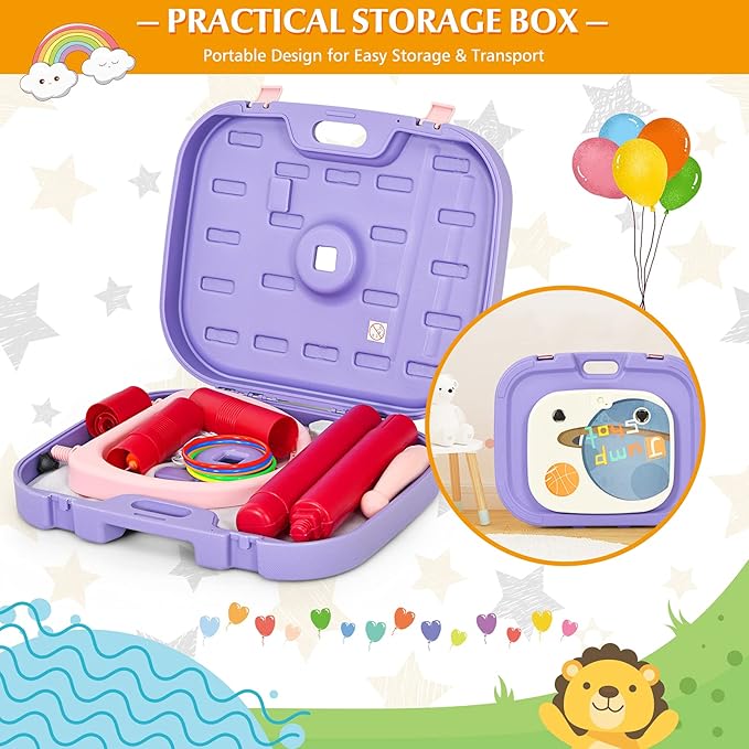 Costzon Kids Basketball Hoop, 2 in 1 Toddler Basketball Hoop Toy Set with Ring Toss & Storage Box for Boys Girls Baby, Portable Basketball Hoop Stand with Adjustable Height for Indoor Outdoor-CubbioJoy