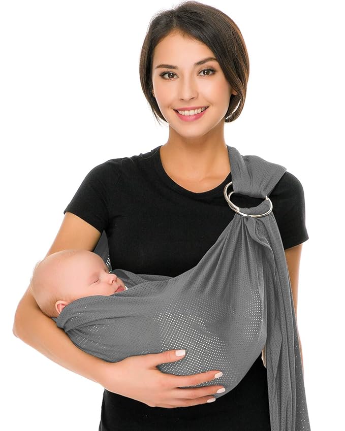 CUBY Water Baby Sling Carrier Lightweight Breathable Mesh Baby Ring Slings, Adjustable Quick-Drying Ring Sling Baby Carrier for Newborn Kids Toddlers Summer Swimming Pool Beach(Light Gray)-CubbioJoy