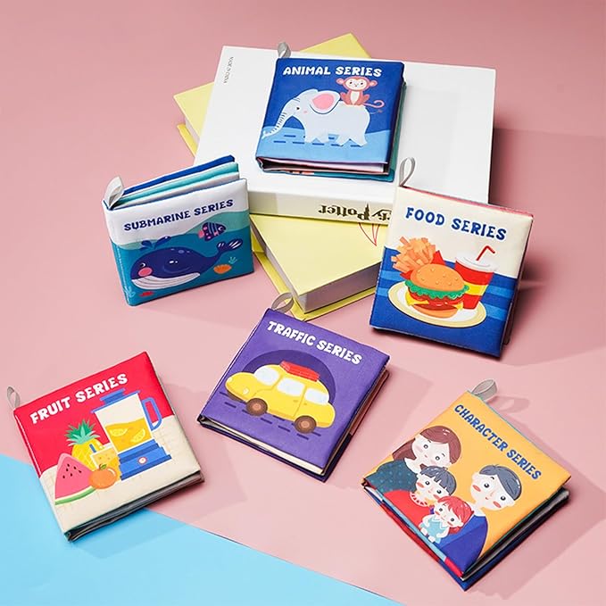 BARMACO Baby Soft Books, Touch and Feel Crinkle Cloth Books for Babies, Infants & Toddlers, Learning Toys Gifts for Boys & Girls, Early Development Interactive Sensory Toys, Ocean Animal Tails Books-CubbioJoy