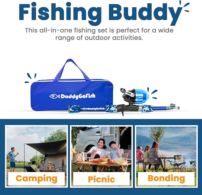 DaddyGoFish Kids Fishing Pole - Rod Reel Combo Tackle Box Starter Set - First Year Small Gear Kit for Boys Girls Toddler Youth Age Beginner Little Children-CubbioJoy