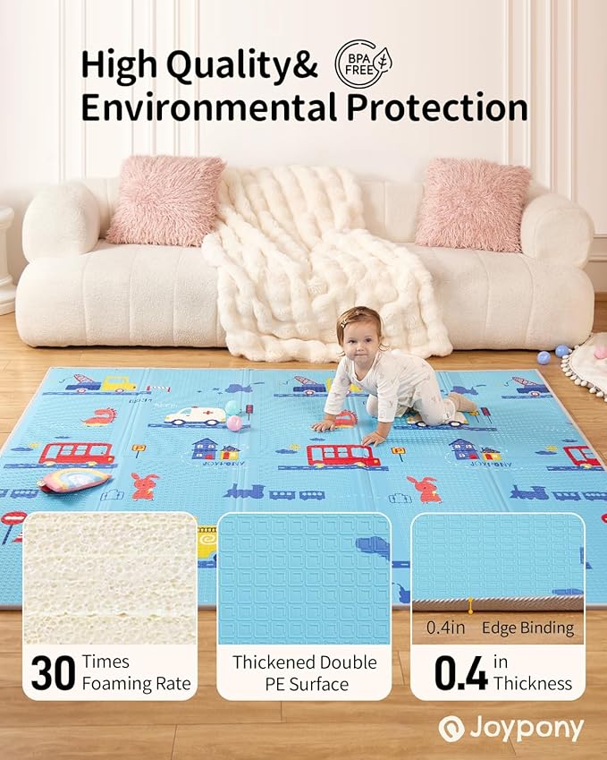 Baby Play Mat, Foldable Play Mats for Babies and Toddlers, Waterproof & Anti-Slip Baby Floor Mat for Tummy Time, Baby Mat for Floor with Travel Bag for Indoor Outdoor 71x59x0.4 inches-CubbioJoy