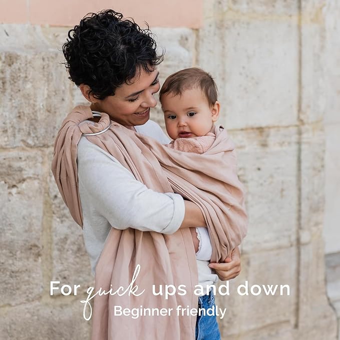 Boba Ring Sling Baby Carrier Newborn to Toddler - Lightweight & Breathable Baby Sling, Hip-Healthy Carrier Sling, Baby Wrap Carrier for Front & Hip Carry, 8-35 lbs (Linen Peony)-CubbioJoy