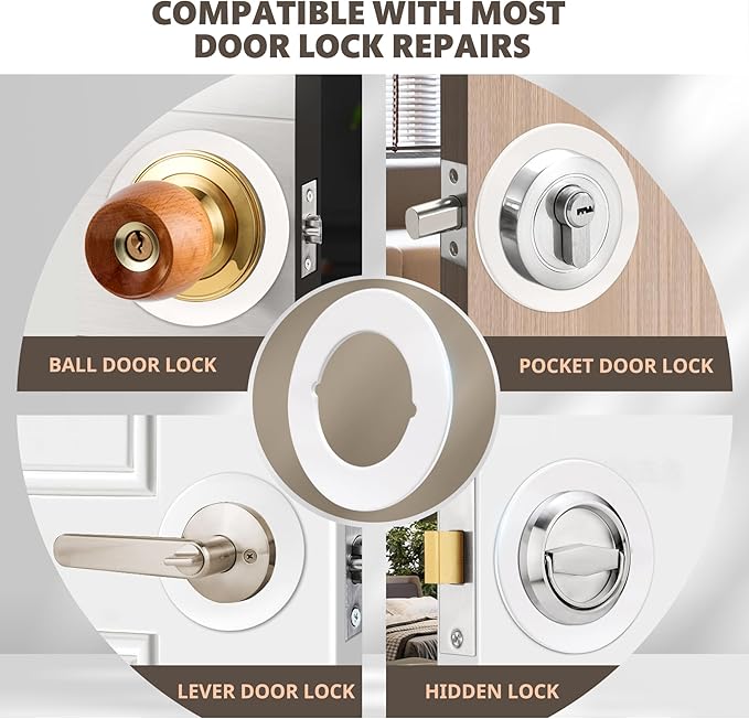 2 Pcs Upgraded Door Knob Plates with Double-Sided Tape –Thick Stainless Steel Scar Plates for Deadbolts & Knobs, Durable Door Lock Hole Covers for Fixing Loose Knobs and Damaged Areas(White)-CubbioJoy