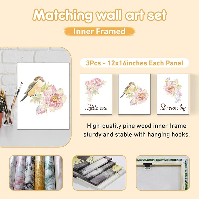 Custom Baby Bedding Set - 5 Pcs Customized Nursery Bedding Set with Name - Comfortable Double Layer Crib Sets for Girls Boys - Personalized Gifts for Infants Toddlers New Parents - Floral Bird-CubbioJoy