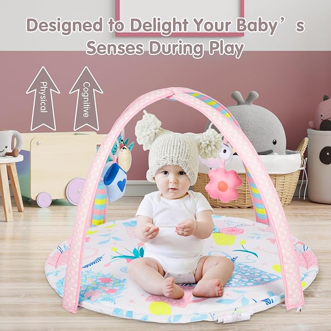 Activity Gym, Baby Play Gym Mat for Toddlers, 0-18 Months Tummy Time Play Mats, Infant Play Gym with Detachable Toys for Sensory Exploration and Motor Skill Development, PM2407-CubbioJoy