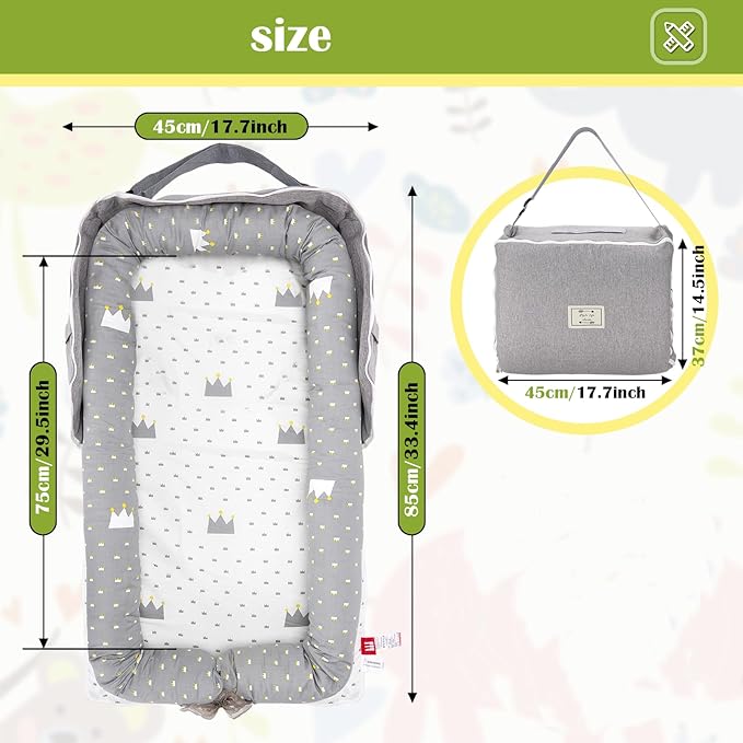 Baby Lounger for Newborn Portable Bag,Baby Lounger Play Mat for Awake-Time,Newborn Babies Essentials Gifts 0-24 Months Home Travel(Crown Grey)-CubbioJoy