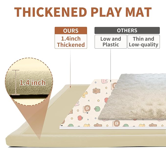 Baby Play Mat for Floor - 1.4" Thick Memory Foam Rug, 80"x70" Playpen Tummy Time Mat, Soft Velvet Nursery Rug, Large Padded Crawling Mat, Cushioned Pads for Playroom Toddlers, Infants, Yoga, Tatami-CubbioJoy
