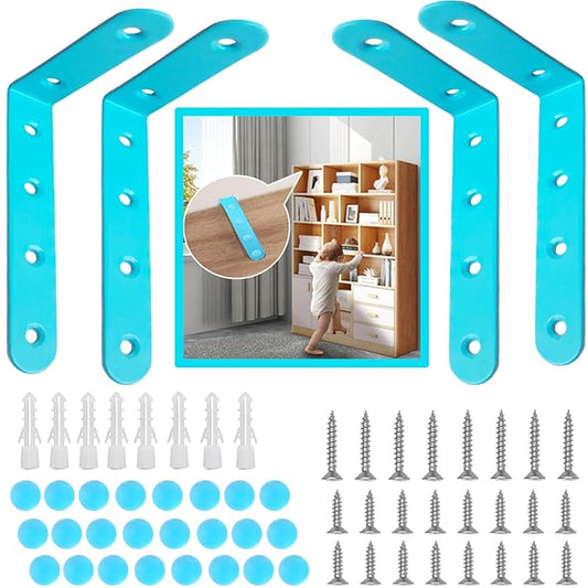 Anti Tip Furniture Anchors for Baby Pet Proofing,Furniture Wall Anchor Furniture Dresser Bookshelf Falling Prevention Device for Children (Blue)-CubbioJoy